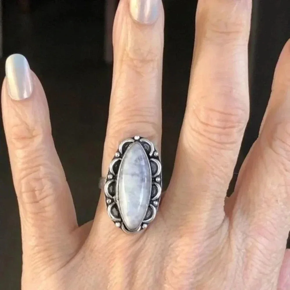 FREESIZE Radiant Flashy Purple Rainbow Moonstone 925 Sterling Silver Ring NWT